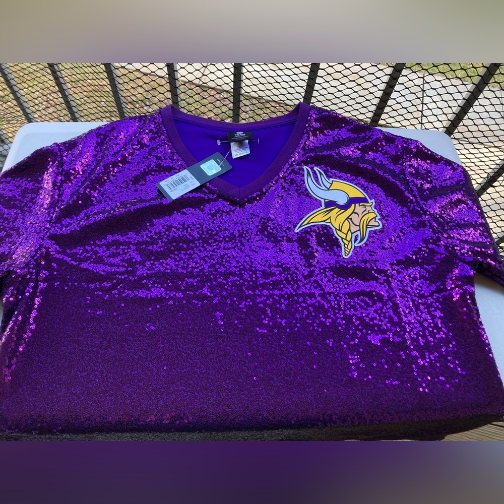 NFL Minnesota Vikings Purple Sequins Sparkle Football Jersey Viking Patch NEW - Picture 7 of 17